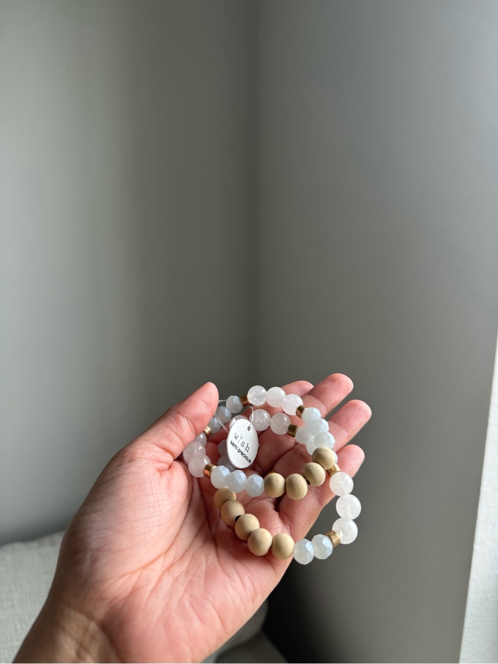 Minimalist White and Natural Bead Stretch Bracelet Set